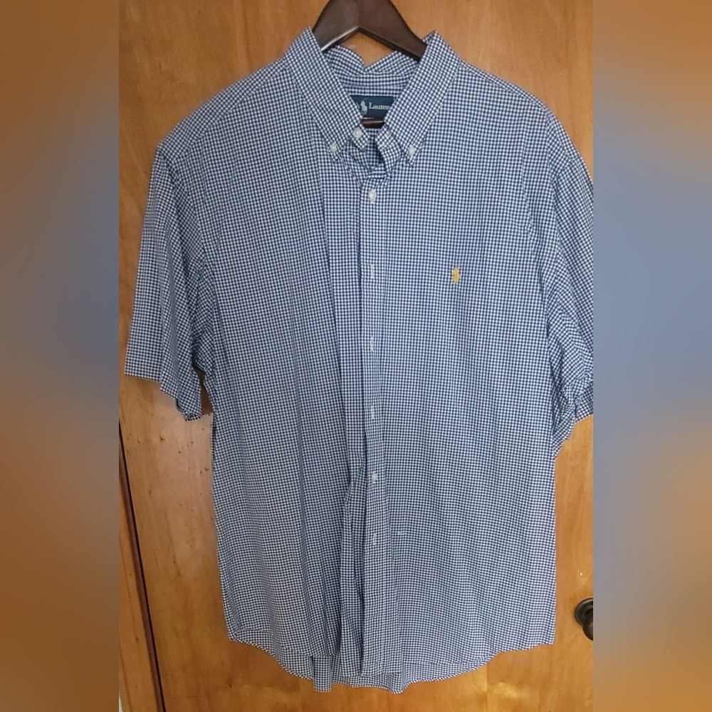 Ralph Lauren Shirt Sleeve Blue & White Gingham Shirt XXL